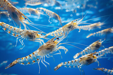 shrimp with its pulsating bell drifts gracefully among feather-like tentacles of an shrimps in an aquarium