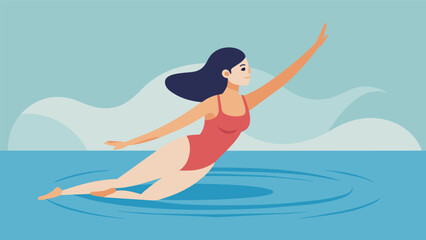 A woman floating in a saler pool performing gentle stretches and poses to improve flexibility and relieve joint pain.. Vector illustration