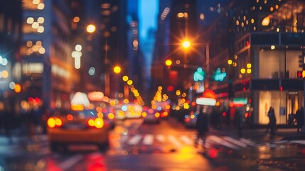 Obraz premium Nighttime City Street Vibrant with Life and Soft Bokeh Lights
