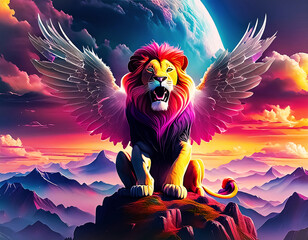 Animated Winged Lion on a Hill
