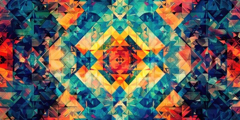 A symmetrical and colorful geometric pattern made of triangles and squares. AIG51A.