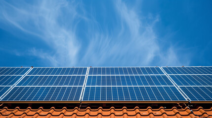 Solar panels on roof of house, environment friendly green energy