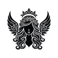 Black silhouette of Angel vector illustration isolated on white background