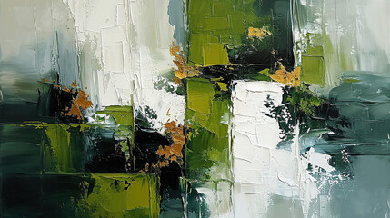 Magnificent Modern Green Oil Painting Textured Art Knife Stroke White Background