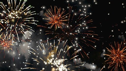 Golden Firework celebrate anniversary independence day night time celebrate national holiday. Countdown to new year 2024 party time event. Happy new year 2025, 4th of july holiday festival concept