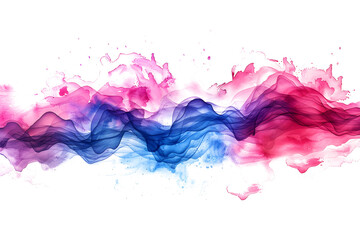 Abstract pink and blue watercolor paint stain on transparent background.