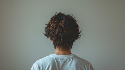 白いTシャツの男性の背中