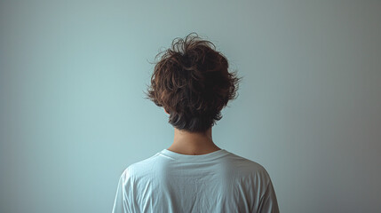 白いTシャツの男性の背中