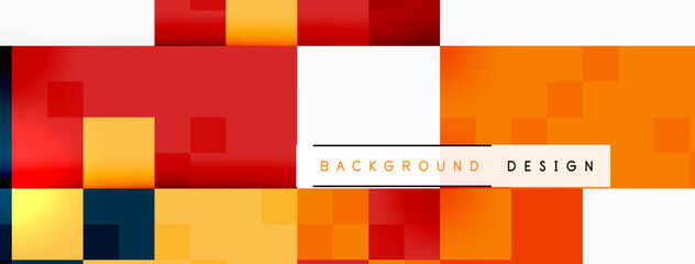 Colorfulness and symmetry come together in this vibrant design featuring rectangles of orange, magenta, and various tints and shades, creating a dynamic pattern on a white background