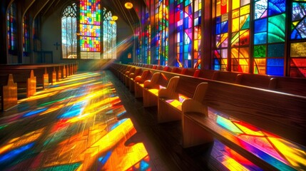 Stained glass windows in a church or cathedral.
