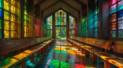 Stained glass windows in a beautiful chapel.