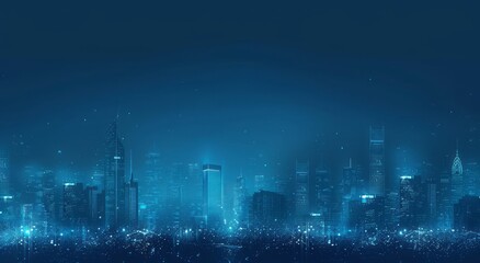 Abstract blue digital cityscape background with glowing lines and shapes, representing technology or futuristic urban development