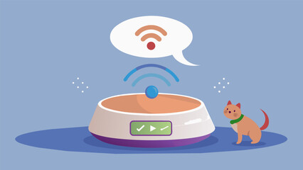 An innovative food bowl with a touchless sensor that accurately measures the amount of food your pet consumes and provides feedback on their calorie. Vector illustration