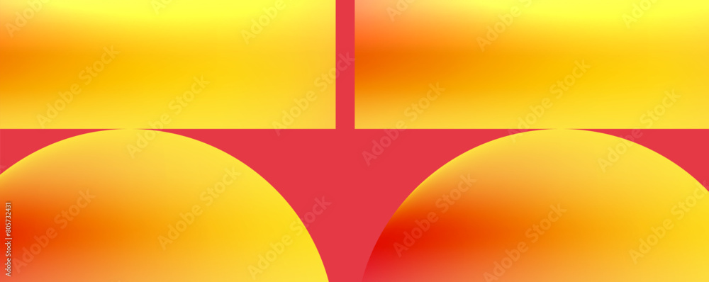 Poster A symmetrical pattern of amber and orange circles on a red background, resembling a triangle, with tints and shades of peach. The font symbolizes electric blue accents