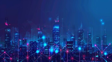 Fototapeta premium Smart city and communication network concept. 5G. LPWA (Low Power Wide Area). Wireless communication. Technology and business background