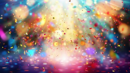 Vibrant celebration confetti on bokeh background,Festive celebration with vibrant confetti explosions and glowing lights, abstract background,colorful confetti in front of colorful. Generated AI