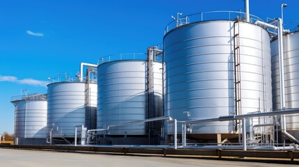Fototapeta premium Silent and imposing, these steel tanks silently store the lifeblood of industry