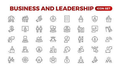 Business people line icons collection. Teamwork, goal, education, skills, career icons. UI icon set. Thin outline pack.management, administration, supervision, leadership, business. Outline icon set.