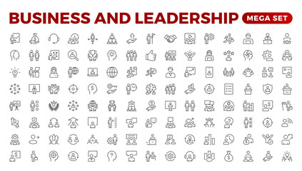 Business people line icons collection. Teamwork, goal, education, skills, career icons. UI icon set. Thin outline pack.management, administration, supervision, leadership, business. Outline icon set.