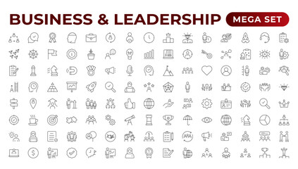 Business people line icons collection. Teamwork, goal, education, skills, career icons. UI icon set. Thin outline pack.management, administration, supervision, leadership, business. Outline icon set.
