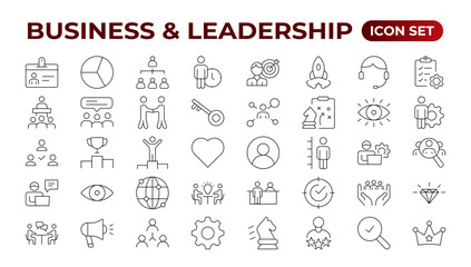 Business people line icons collection. Teamwork, goal, education, skills, career icons. UI icon set. Thin outline pack.management, administration, supervision, leadership, business. Outline icon set.
