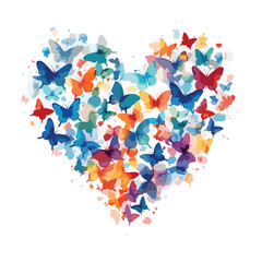 Watercolor love shape by butterfly illustration vector artwork on white background