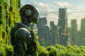 The concept of integrating AI technology for sustainability and greener Earth. Ecological, environment, conservation, futuristic, eco - conscious, global, advancement