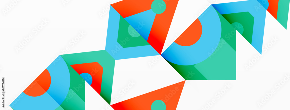 Poster a vibrant and symmetrical painting featuring a blue, red, and green geometric pattern of rectangles 