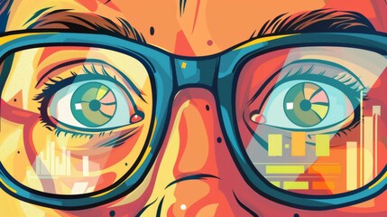 Colorful illustration of oversized glasses revealing vibrant cityscapes in the lenses