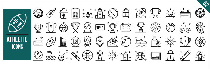 Set of 52 outline icons related to . Linear icon collection. Vector illustration.