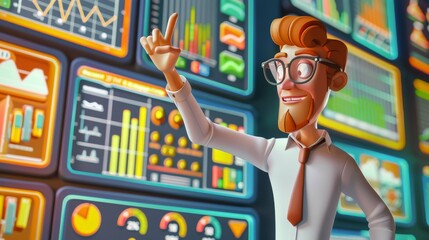 Energetic analyst presenting dynamic data trends