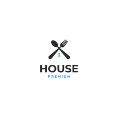 Fork and spoon combination house logo design template vector illustration idea