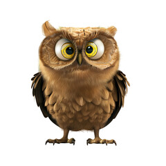 Cute Owl in 3d style illustration for children. Owlet, a wild bird on transparent background. Used for prints, stickers, collages