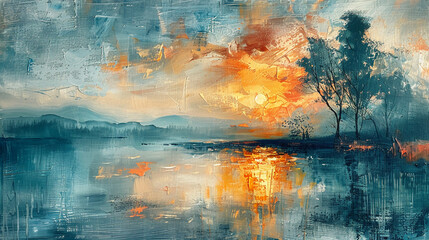 a landscape painting, muted colors, vintage style, impressionist painting, vintage oil paint on canvas, beautiful muted colors, intricate details, detailed brush strokes --ar 16:9 --stylize 750