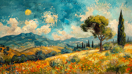 a landscape painting, muted colors, vintage style, impressionist painting, vintage oil paint on canvas, beautiful muted colors, intricate details, detailed brush strokes --ar 16:9 --stylize 750
