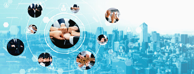 Teamwork and human resources HR management technology concept in corporate business with people...