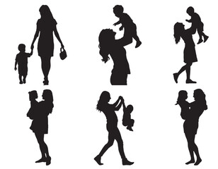 Silhouette of mother and child vector illustration for mothers day black color on white background