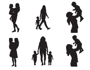 Obraz premium Silhouette of mother and child vector illustration for mothers day black color on white background