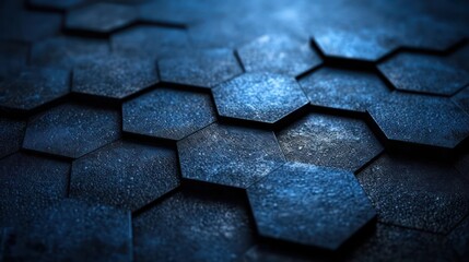 Abstract hexagonal molecular structures on a dark blue background