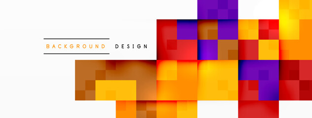 Colorfulness and symmetry combine in a mesmerizing art piece featuring rectangles in shades of orange and electric blue on a white background, creating a vibrant and dynamic pattern