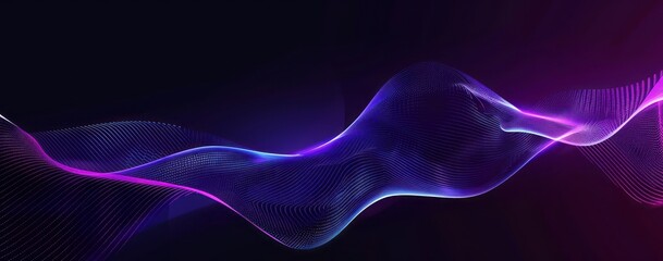 Vibrant purple and blue gradient wave lines intersecting artistically on a deep dark background, ideal for use in futuristic design projects or as a striking digital wallpaper