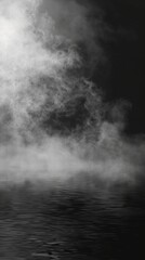 Fototapeta premium Smoke black ground fog cloud floor mist background steam dust dark white horror overlay. Ground smoke haze night black water atmosphere 3d magic spooky smog texture isolated transparent effect circle