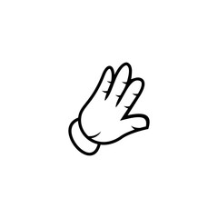 
Black line drawing, finger cartoon hand showing five finger salute