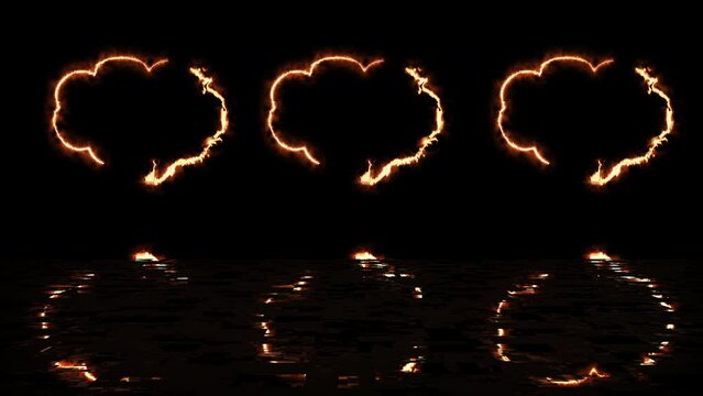 Cloud shape text msg icon animation in 4K reflective black bg. Chatting messaging conversation going on cartoon style modern neon led light talking neon speech typing cloud bubble thinking idea sign.
