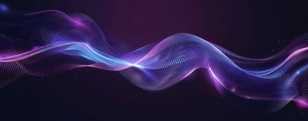 Abstract digital artwork featuring a seamless blend of purple and blue gradient wave lines on a dark background, perfect for a modern art display
