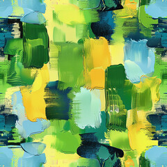 Abstract green blue and yellow brush strokes, watercolor texture, irregular shapes, layered effect --ar 1:1 --tile --stylize 750