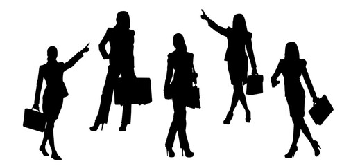 Silhouette of business woman carrying briefcase in expressive pose