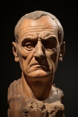 Weathered stone bust with intense expression