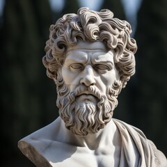 Detailed sculpture of a pensive bearded man