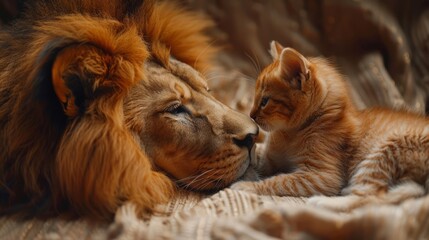 majestic lions and tiny kittens as best friends